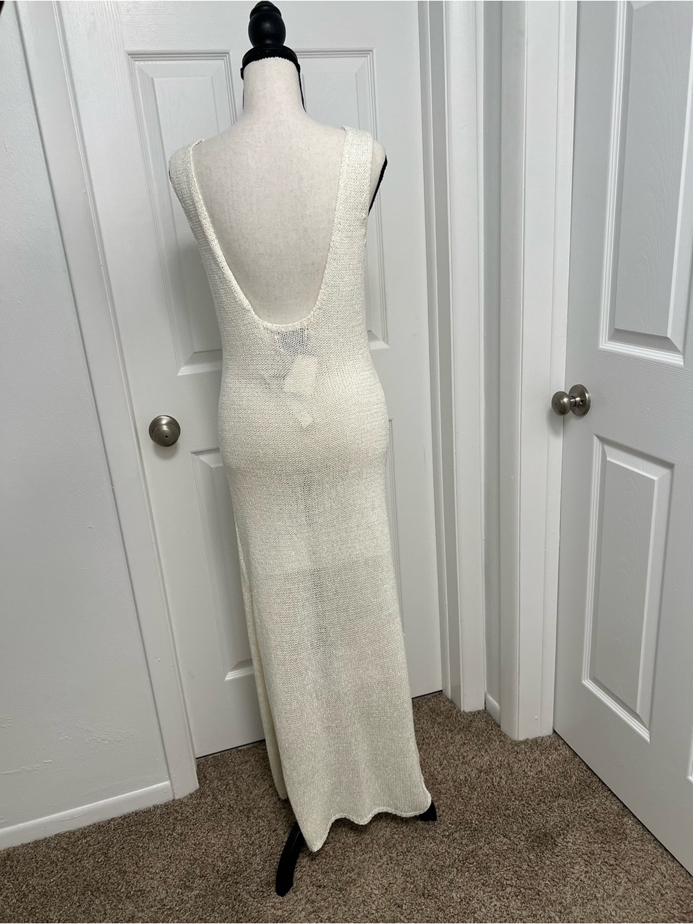 ASOS Edition Ivory Knit Maxi Dress Open Back Sleeveless Size US 8 NWT - Picture 2 of 14